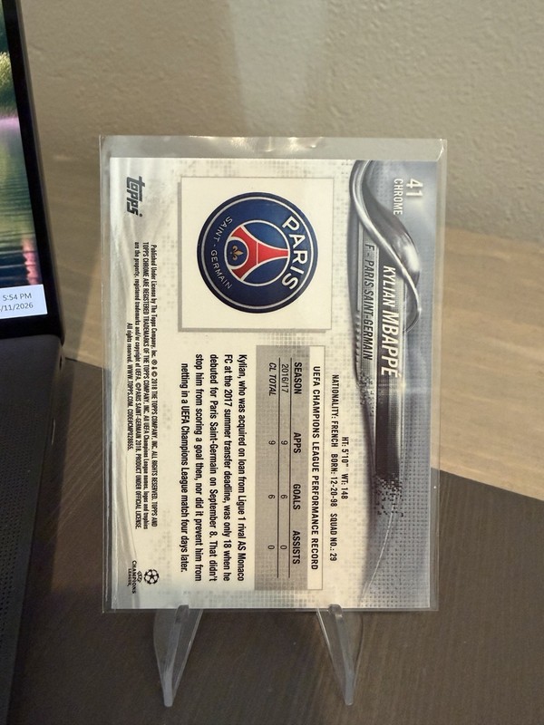 Kylian Mbappe 2017-18 Topps Chrome UEFA Champions League Rookie France #41 RC view 2