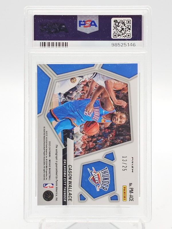CASON WALLACE 2023-24 MOSAIC PICTOGRAPHS WHITE PRIZM ROOKIE AUTO PSA 10 Q7136 view 2