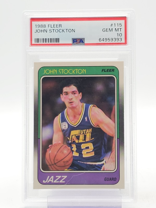 JOHN STOCKTON 1988-89 FLEER ROOKIE CARD RC #115 JAZZ PSA 10 B Q6438