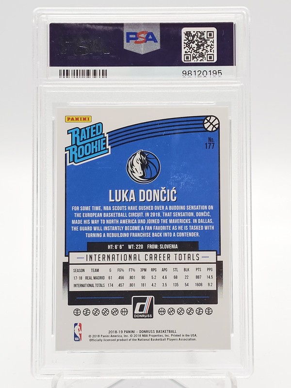 LUKA DONCIC 2018-19 DONRUSS RATED ROOKIE #177 MAVERICKS PSA 10 GEM MT Q1969 view 2