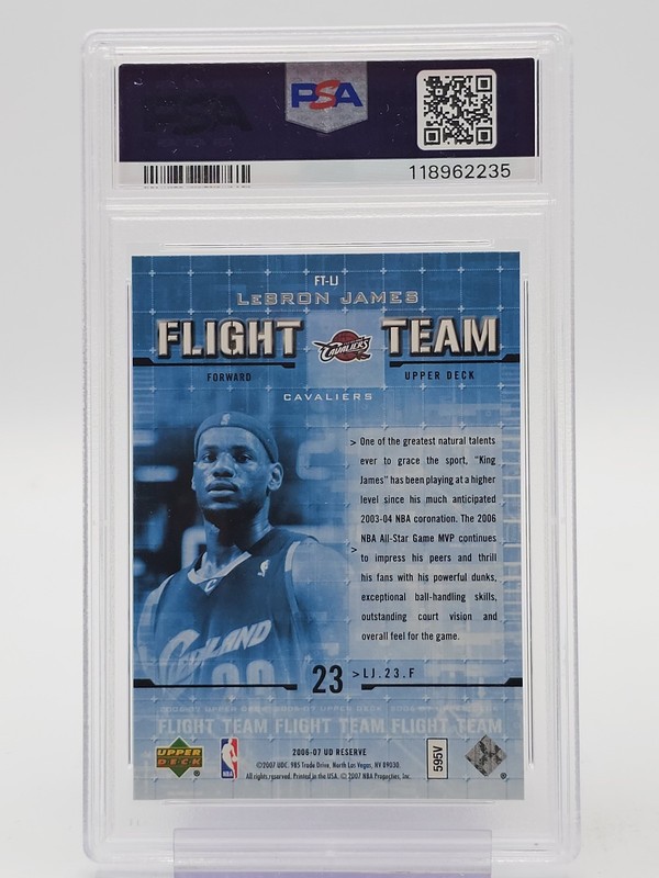 LEBRON JAMES 2006-07 UD RESERVE FLIGHT TEAM #FT-LJ CAVALIERS PSA 10 Q6438 view 2
