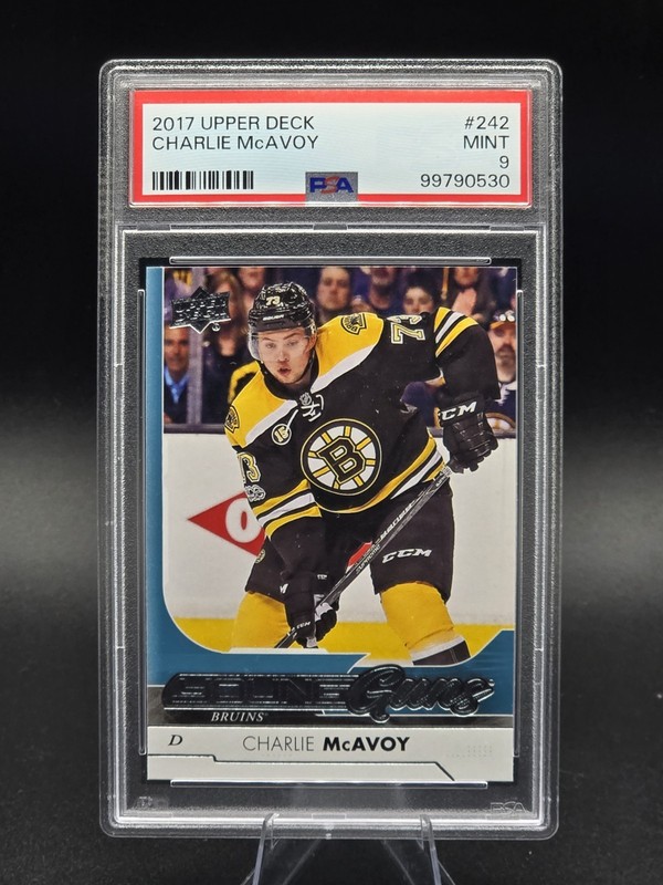 2017-18 Upper Deck Young Guns Charlie McAvoy #242 Boston Bruins PSA 9