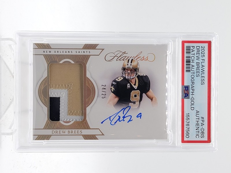 DREW BREES 2025 FLAWLESS PATCH AUTO GOLD /25 #PA-DBS SAINTS PSA AUTH Q6633