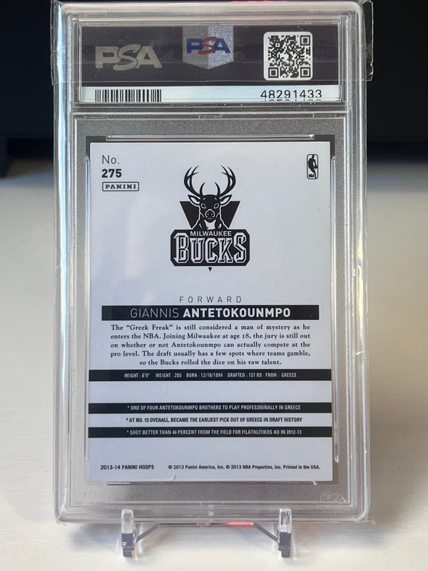 2013-14 Panini NBA Hoops - Giannis Antetokounmpo #275 (RC) Milwaukee Bucks PSA 9 view 2