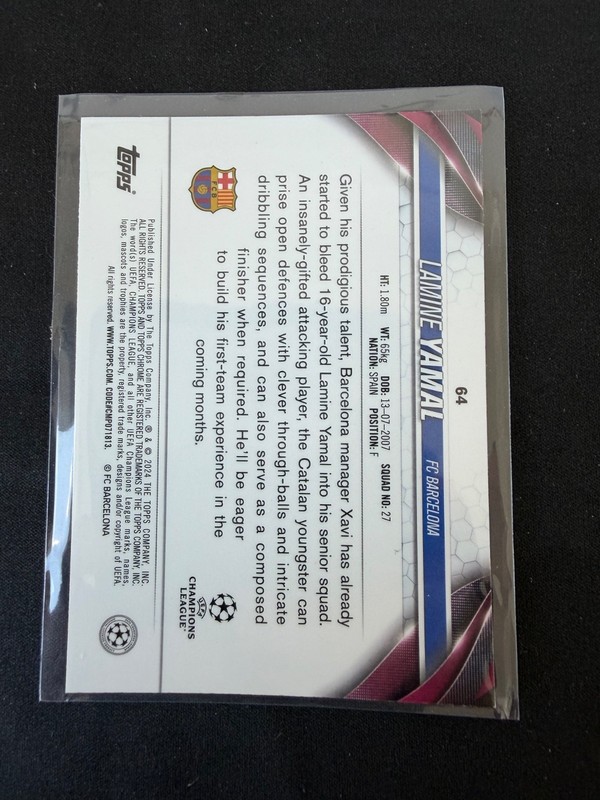 2023/24 Topps Chrome UEFA Club Competitions UCC #64 Lamine Yamal RC Rookie Card view 2