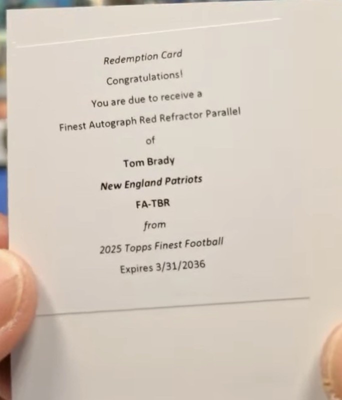 Topps Tom Brady 2025 Finest Football Auto Redemption Red Refractor Redeemed