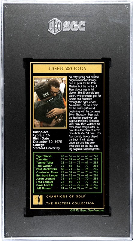 Tiger Woods Rookie Card 1997 Grand Slam GOLD FOIL TALL SSP! Short Print RC SGC 8 view 2