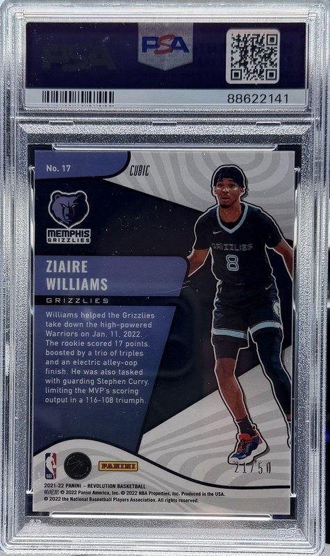 2021-22 Panini Revolution Ziaire Williams Rookie Cubic RC #/50 Grizzlies PSA 9 view 2