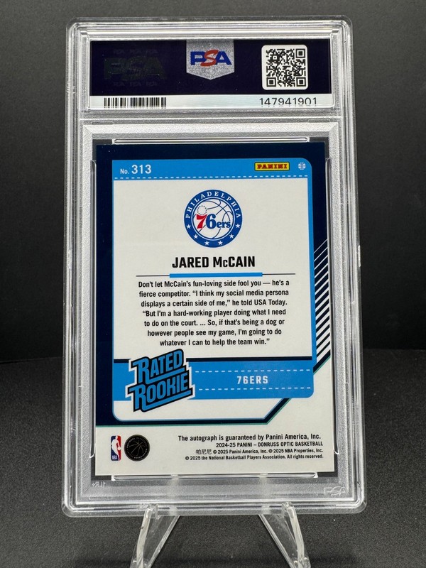 2024-25 Donruss Optic Jared McCain Rated Rookie RC Auto PSA 9 76ers Sixers view 2