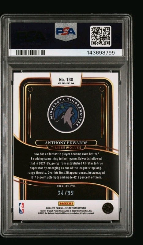 2024 Select Anthony Edwards White Prizm /99 PSA 10 4A view 2