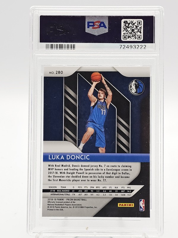 LUKA DONCIC 2018-19 PANINI PRIZM ROOKIE #280 MAVERICKS PSA 10 Q6075 view 2