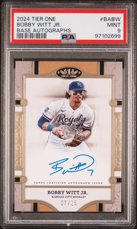 Bobby Witt Jr 2024 Topps Tier One Auto #7/25 Triple 7’s Jersey Color Match PSA 9