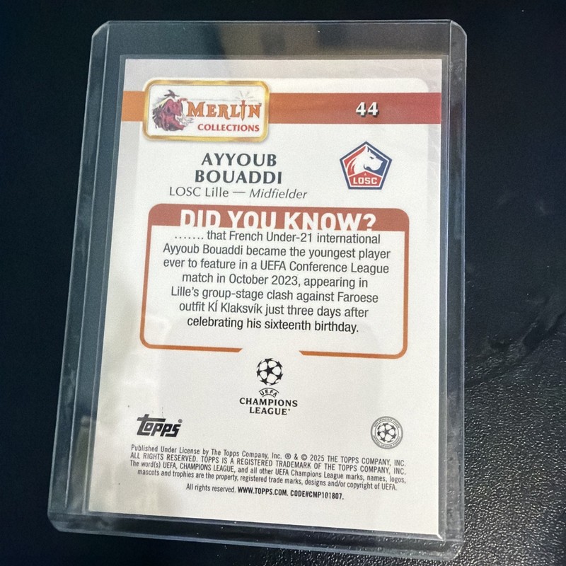 Topps Merlin 2024-25 Ayyoub Bouaddi LOSC Lille #44 Serial Numbered /125 view 2