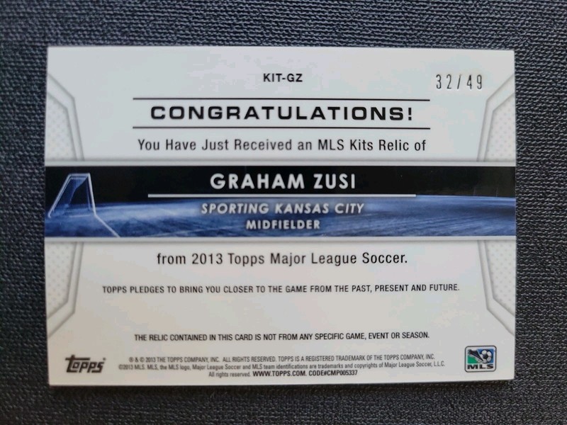 2013 Topps MLS Graham Zusi #KIT-GZ  Kit Relics Blue /49 view 2