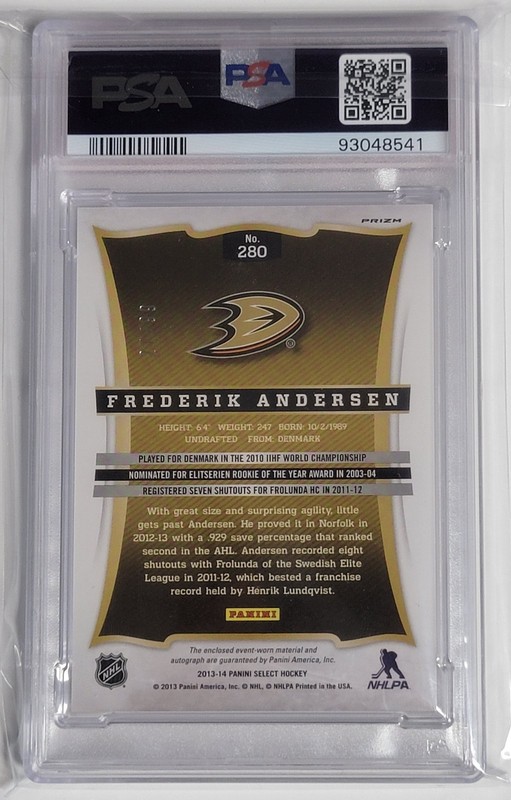 2013-14 Select Frederik Andersen Jersey Prizm Auto /99 PSA 10 Hurricanes Rookie view 2