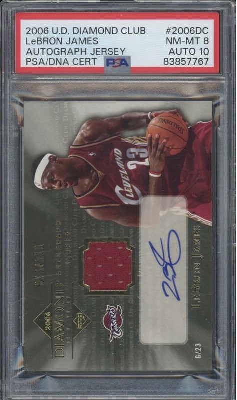 2006 Upper Deck Diamond Club LeBron James GameUsed JSY 66/110 PSA 8 / 10 Auto