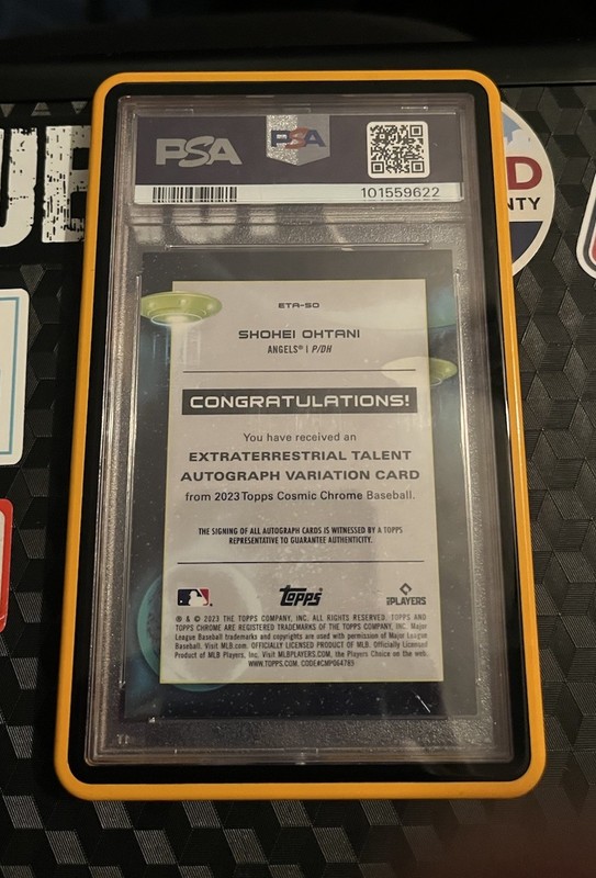 2023 Topps Cosmic Chrome Shohei Ohtani Gold  Interstellar Refractor Auto/50 PSA view 2