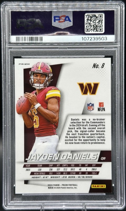 2024 Panini Prizm Jayden Daniels Rookie Flashback Silver #8 PSA 9 MINT (RC) view 2