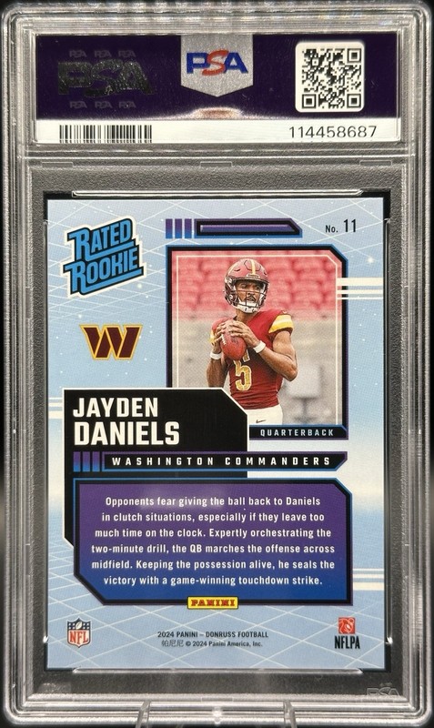 2024 Panini Donruss Jayden Daniels Rated Rookie Retro #11 PSA 9 (RC, Commanders) view 2