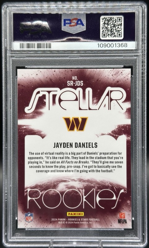 2024 Panini Rookies & Stars Jayden Daniels Stellar Rookies Silver PSA 9 (RC) view 2
