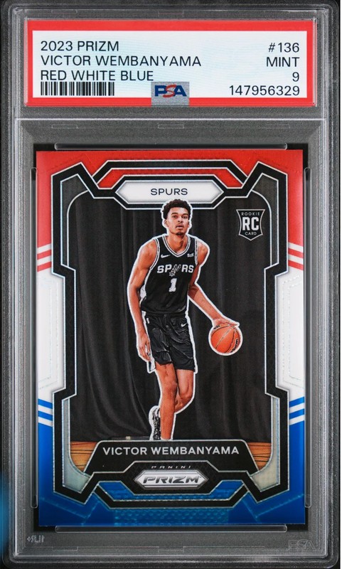 PSA 9 2023 Panini Prizm Victor Wembanyama Red White Blue Rookie RC #136