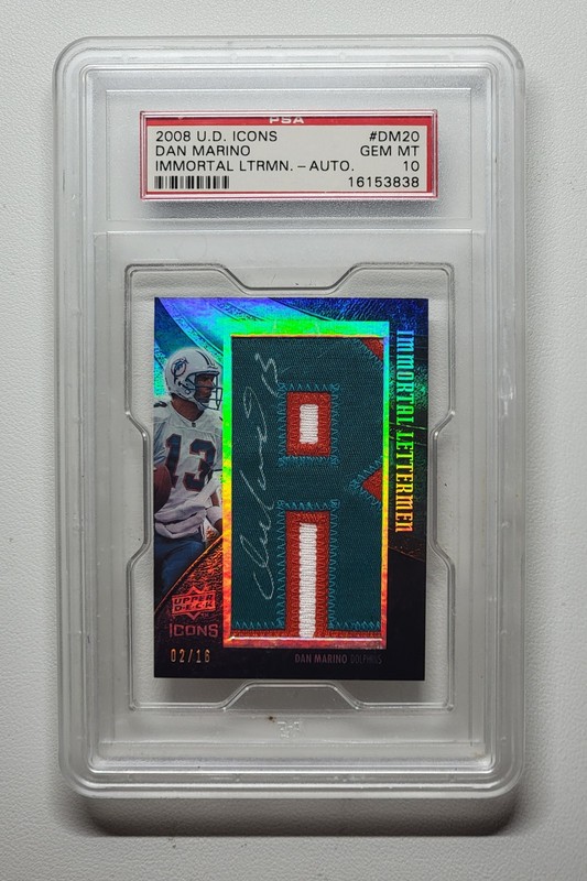 DAN MARINO 2008 UD ICONS IMMORTAL LETTERMEN AUTO PATCH /16 #DM20 PSA 10 Q6123