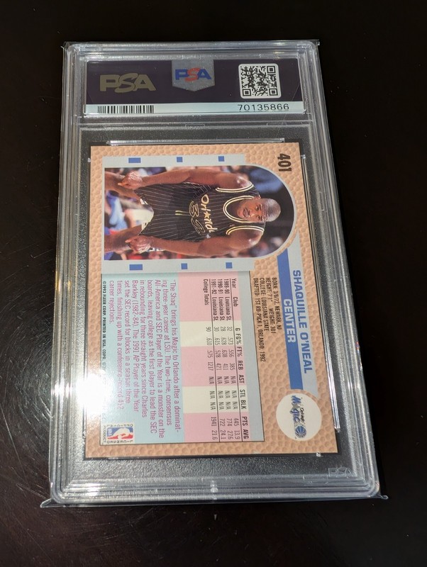 1992 FLEER SHAQUILLE O'NEAL ROOKIE CARD #401 GRADED PSA 9 MINT view 2
