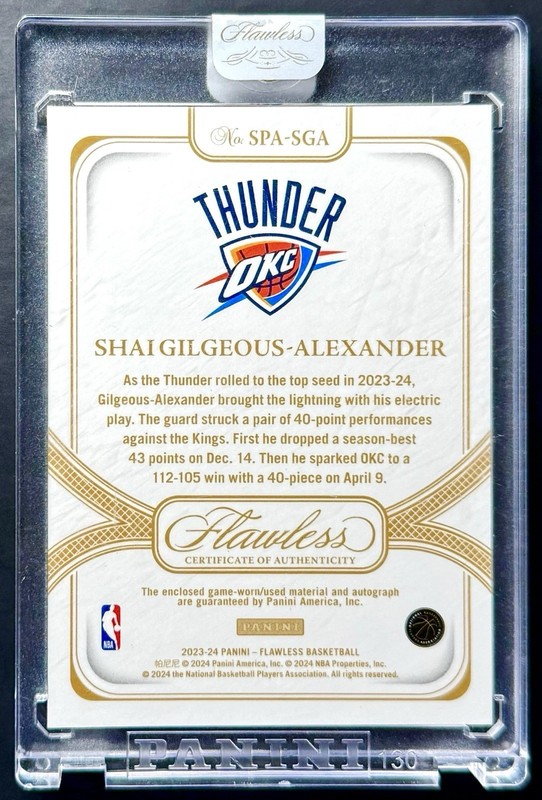2023-24 Panini Flawless SHAI GILGEOUS-ALEXANDER (Jersey #2/15) Ruby Patch Auto view 2