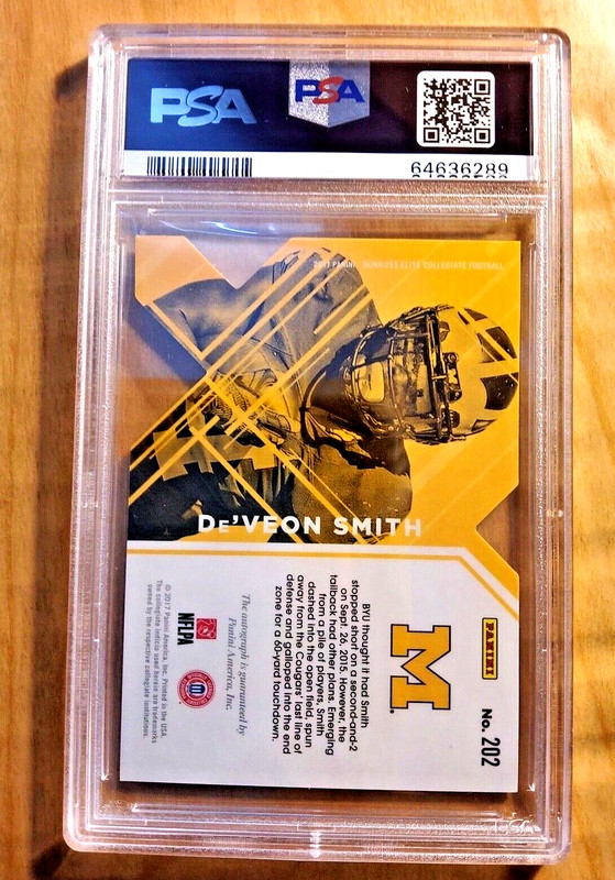2017 Panini Elite Draft Picks De'VEON SMITH #202 Rookie Auto Die-cut PSA 9 Mint view 2