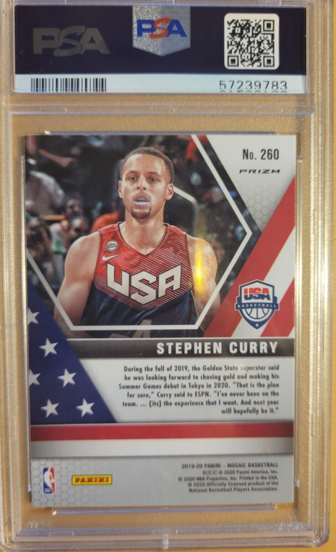 2019 Panini Mosaic Stephen Curry Card #260 - PSA 10 -  USA -  SILVER RPIZM view 2