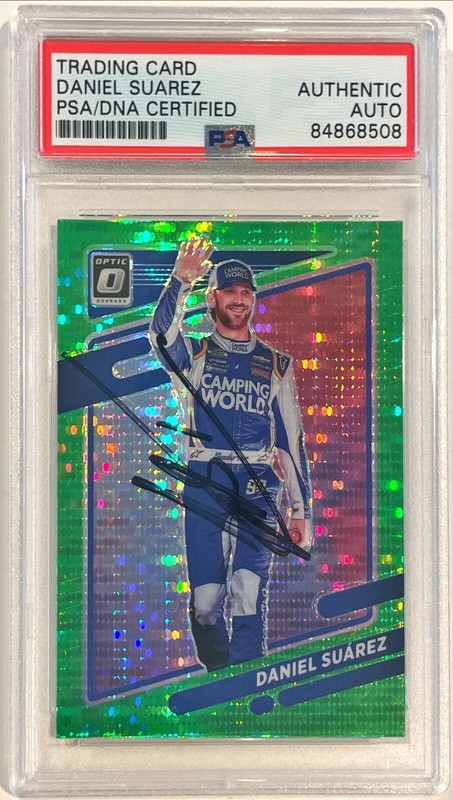 2022 Panini Optic Green Racing NASCAR Daniel Suarez Signed Auto Card #23 PSA/DNA