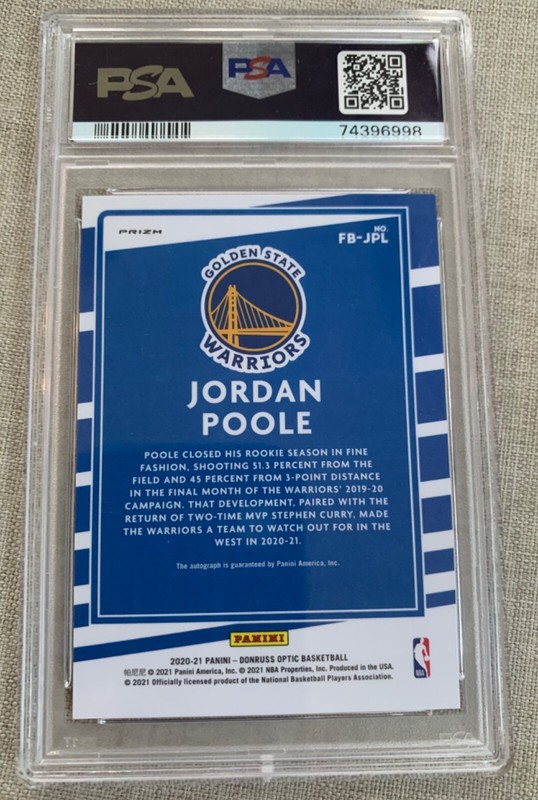 2020-21 Panini Optic Fast-break Jordan Poole Auto-PSA 9-Signed-Autograph-Warrior view 2