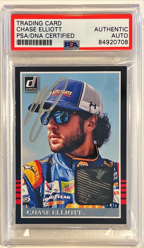 2018 Panini Donruss NASCAR Chase Elliott Race Used Tire Signed Auto Card PSA/DNA