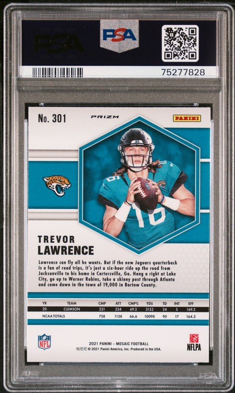 Trevor Lawrence 2021 Mosaic Reactive Orange Rookie Card #301 PSA 10 Gem Mint view 2