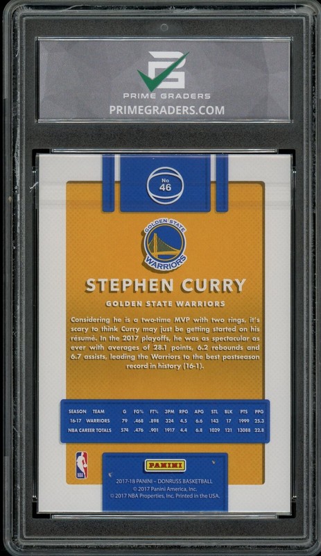 2017 Panini Donruss #46 Stephen Curry GRADED 10 GEM MINT GS Warriors view 2