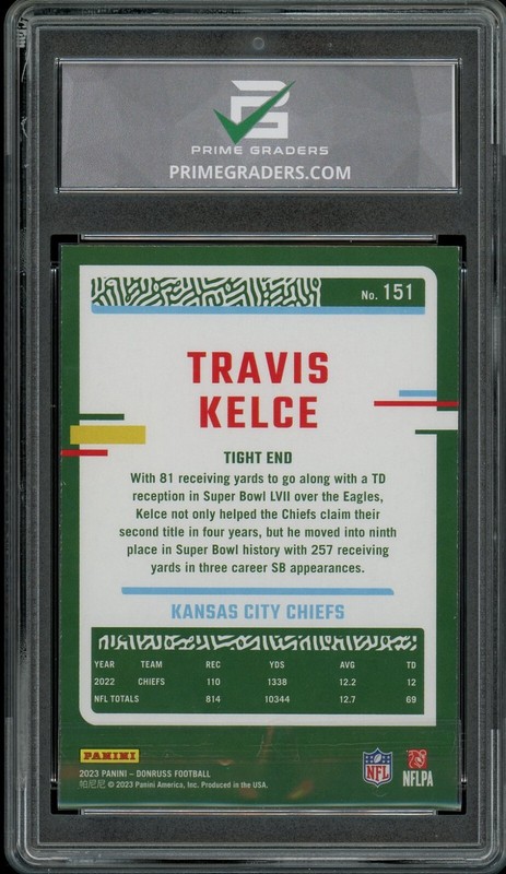 2023 Panini Donruss #151 Travis Kelce GRADED 10 GEM MINT view 2