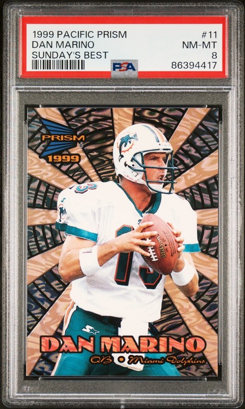 PSA 8 1999 Pacific Prisms Sunday's Best #11 Dan Marino Miami Dolphins Pop1