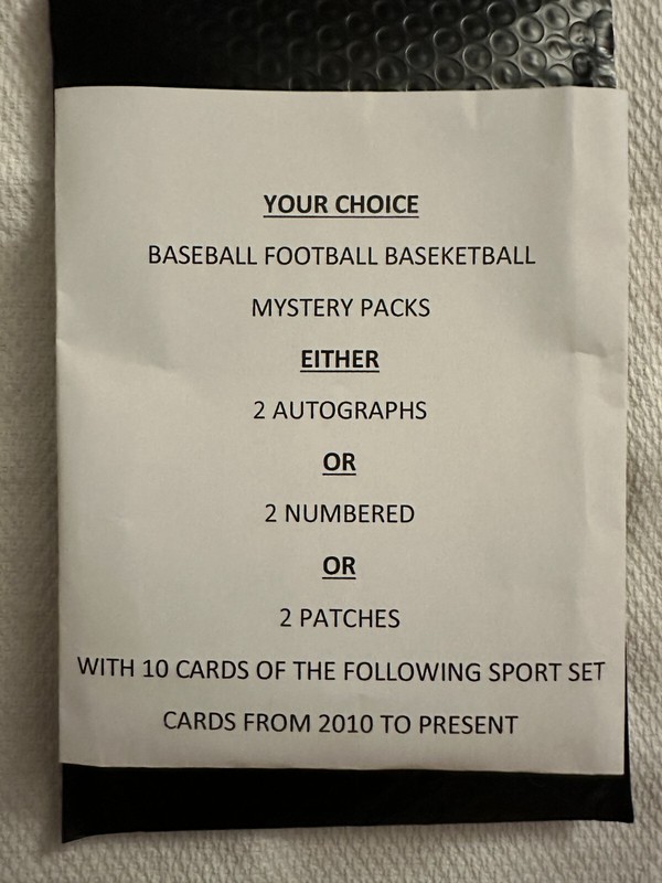 12 Card Mystery Pack Guaranteed 2 Auto, Or 2 Numbered, OR 2 Patches.