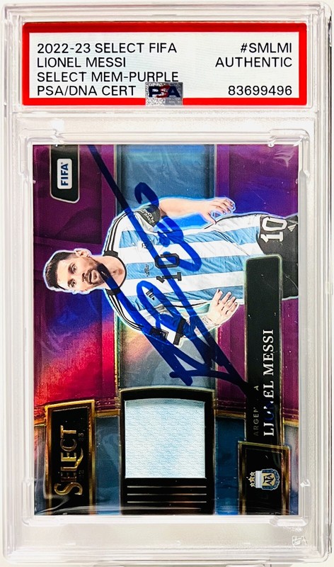 2022-23 Select FIFA #SMLMI Lionel Messi Patch /49 Purple PSA Authentic Auto