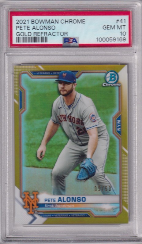 2021 Bowman Chrome #41 PETE ALONSO PSA 10 GEM MT Gold Refractor /50 RoY AS view 1