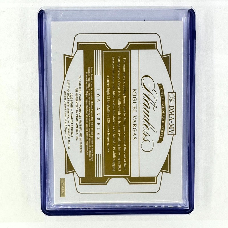 2022 Panini Flawless Ruby Miguel Vargas ROOKIE GAME-USED PATCH AUTO 1/3 view 2
