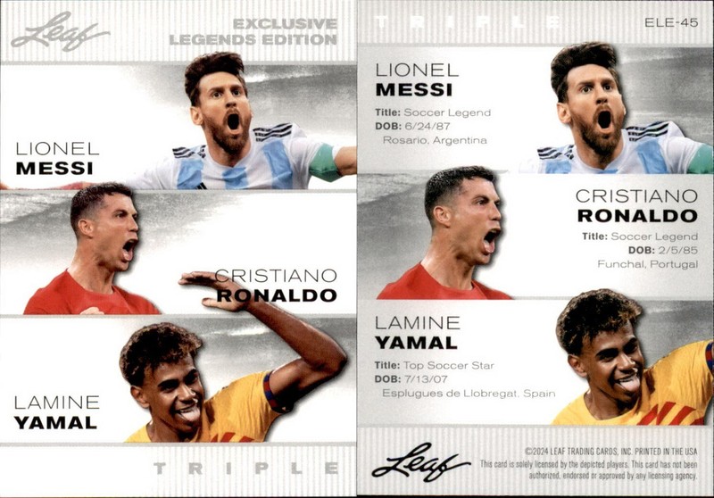2024 Leaf EXCLUSIVE LEGENDS MESSI / RONALDO / YAMAL #ELE-45 SOCCER