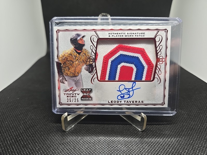 2020 Leaf Trinity Leody Taveras 3 Color Patch Auto/25 Rangers view 1