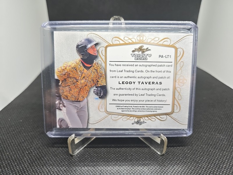 2020 Leaf Trinity Leody Taveras 3 Color Patch Auto/25 Rangers view 2