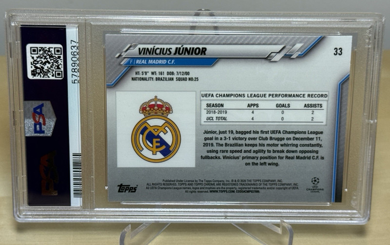 VINICIUS VINI JR * PSA 9 * 2019-20 TOPPS CHROME UCL REAL MADRID BRAZIL CARD #33 view 2