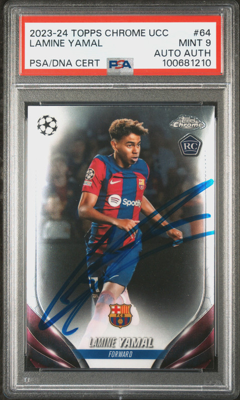 2023-24 Topps Chrome UEFA CC #64 Lamine Yamal Rookie RC PSA MINT 9 Auto Auth