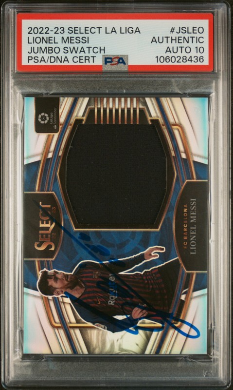 2022-23 Panini Select La Liga #JSLEO Lionel Messi Patch PSA Authentic Auto 10