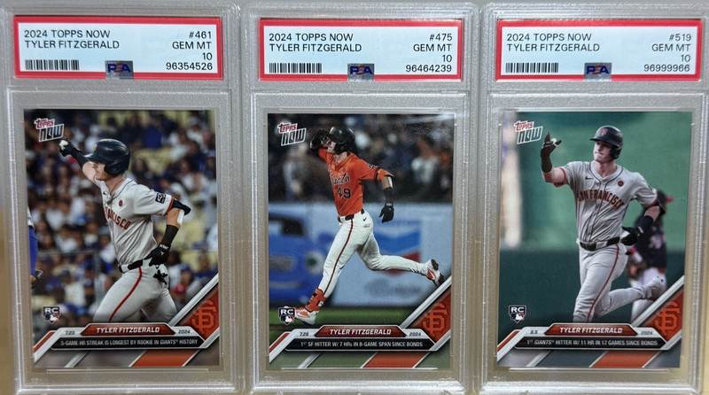 TYLER FITZGERALD * 3-CARD PSA 10 ROOKIE LOT * 2024 TOPPS NOW #461 475 519 GIANTS