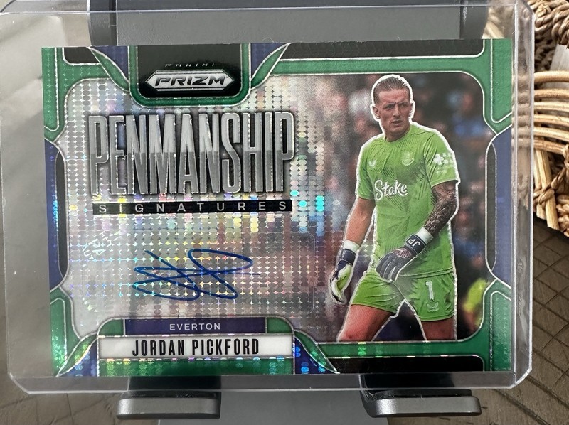 2024-25 Panini Prizm Premier League Jordan Pickford Penmanship Auto Green Shimme