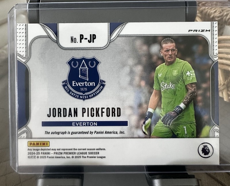 2024-25 Panini Prizm Premier League Jordan Pickford Penmanship Auto Green Shimme view 2